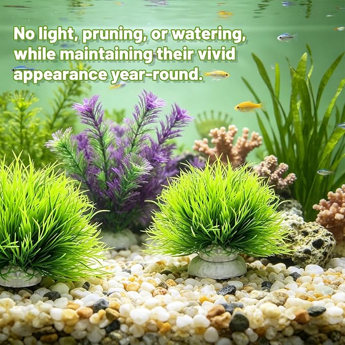 Biaungdo 2 Pcs Artificial Fish Tank Plants, Green Aquarium Plants Decor | Silk Aquarium Plants, Small Plastic Fish Tank Accessories, Natural Style Mini Grass Set Artificial Aquarium