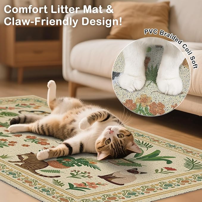 Unicorn Catcher Cat Litter Mat Non-Slip Bottom Litter Box Mat Urine-Proof Soft Litter Mat for Cats Waterproof Pads Protects Floors Cat Mat for Litter Box