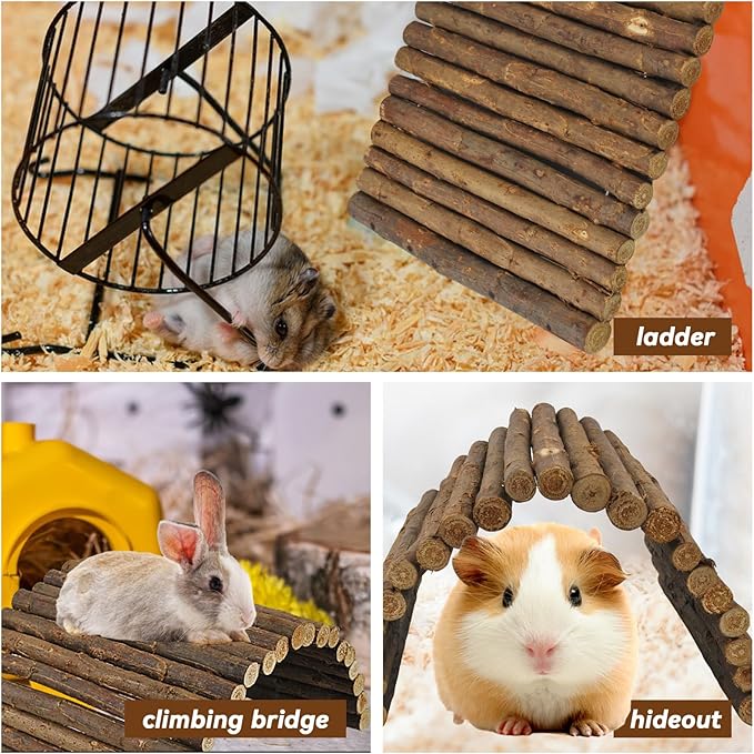 kathson Wooden Hamster Bridge,Guinea Pig Wood Ladder Bendable Tunnel Hideout Hut Small Animal Climbing Toys for Ferret Hedgehog Chinchilla Mice Rat Gerbil Baby Rabbit(19.6 x 6.0 in)