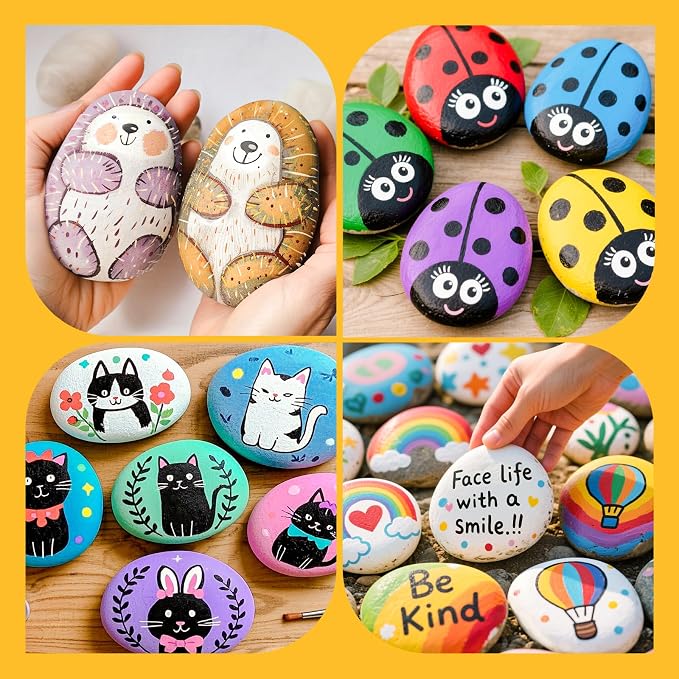 Simetufy 15 Pcs Large Rocks for Painting, 4-5 Inch River Rocks Painting | Stones Smooth Flat Rocks for Painting, Natural Rocks to Paint for Arts DIY Crafts Kids Painters