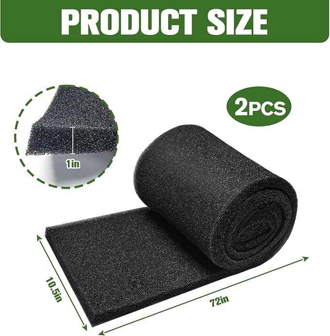 72"x10.5" Aquarium Filter Pad 30PPI, 2PCS Bio Filter Media Foam Pad, Polyurethane Foam Sheet Cut to Fit for Fish Tank, Sump, Pond