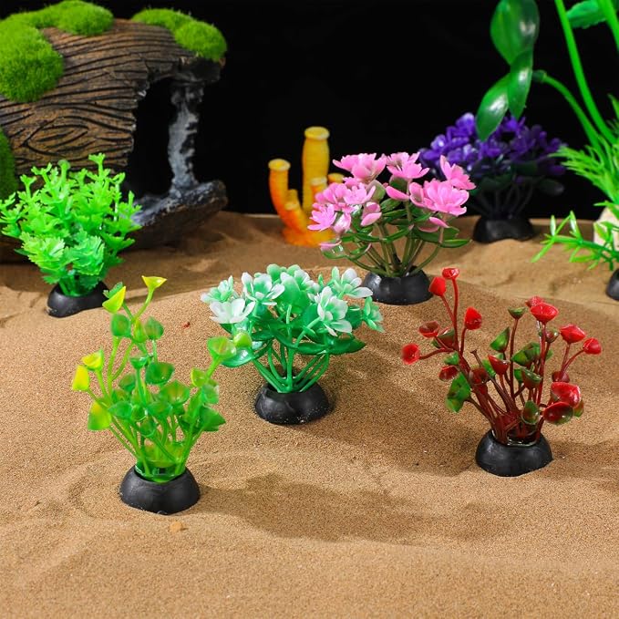 Garneck 20 Pcs Small Aquarium Plants Set: Artificial Mini Fish Tank Plants Decorations Plastic Water Grass Decor for Betta Goldfish Turtle Tank Bowl, Home Office
