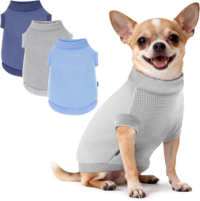 3 Pack Dog Shirt for Small Supplies Functional Waffle Dog Clothes Warm Soft Sweatshirt Outfit for Dogs Cats Pet Apparel