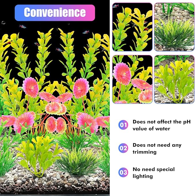 AQUANEAT Artificial Fish Tank Plants, Plastic Aquarium Decorations, Yellow Accessories, 10pcs