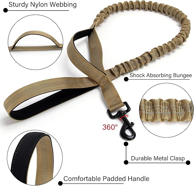 Tactical Dog Collar Set, Adjustable Military Training Nylon Dog Collar with Control Handle and Heavy Quick-Release Metal Buckle for Small Medium Large Dogs, Brown Set M