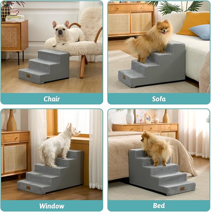 COZY KISS Dog Stairs for Small Dogs 11.7" H, 3-Step Gentle Incline Pet Step for Couch Chiars, Right-Angle Dog Ramp for Puppy Doggie Senior Cats, 15.7x17.7x11.7 Inch, Grey