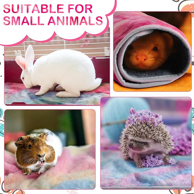 Tudomro 8 Pcs Guinea Pig Blankets Washable Small Pet Fleece Bedding Cage Liners Double Sided Pet Reusable Sleep Mat Pad Cover for Ferret Chinchilla Furniture Protection(Tie Dye,12 x 12 Inch)