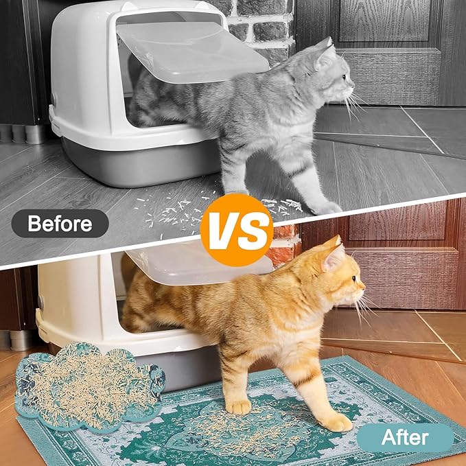 Glittme Cat Litter Mat with Non-Slip Bottom Litter Box Mat 40"X30" Litter Trapping Mat Easy to Clean Washable Cat Food Mat for Kitty,XL