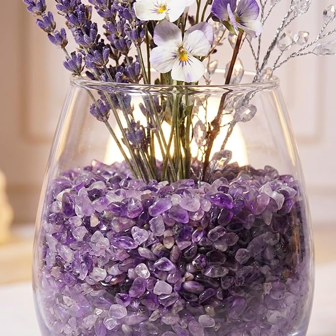 1LB Crystal Chips Stone Amethyst 3-5mm Mini Decorative Rock | Crushed Crystal Quartz Bulk,Irregular Polished Rocks for Fish Tank,Vases Filler,Succulent Plants Decor,Aquarium Gravel Rocks