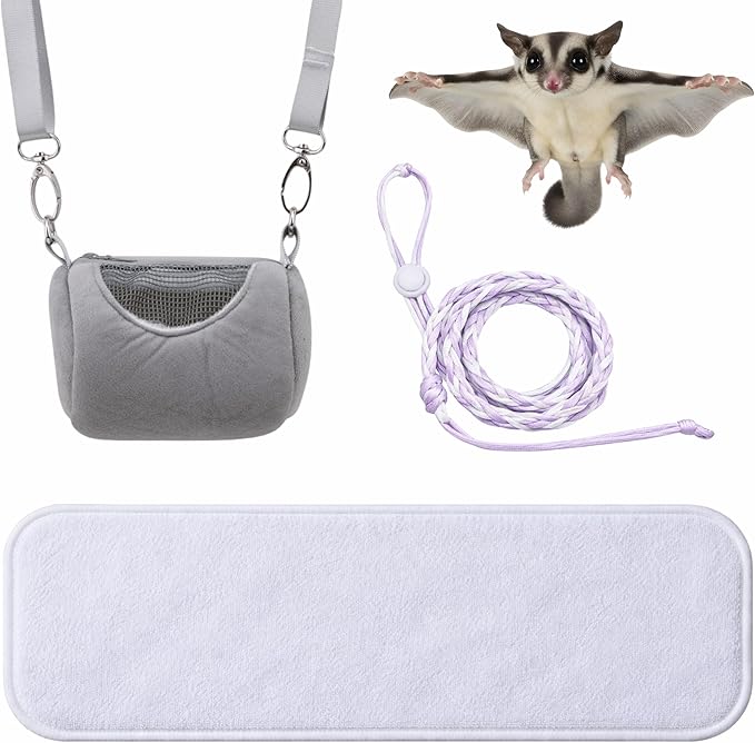 Sugar Glider Bonding Travel Pouch Set, Sugar Glider Carry Bonding Pouch With Liner And Adjustable Leash, Breathable Soft Outgoing Sleeping Travel Bag For Small Pets Squirrels Hamsters (Gray)