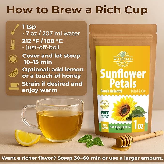 1 oz. Sunflower Petals Herbal Tea (Petala Helianthi) – 28g Dried Sunflower Petals Tea Té de Pétalos de Girasol