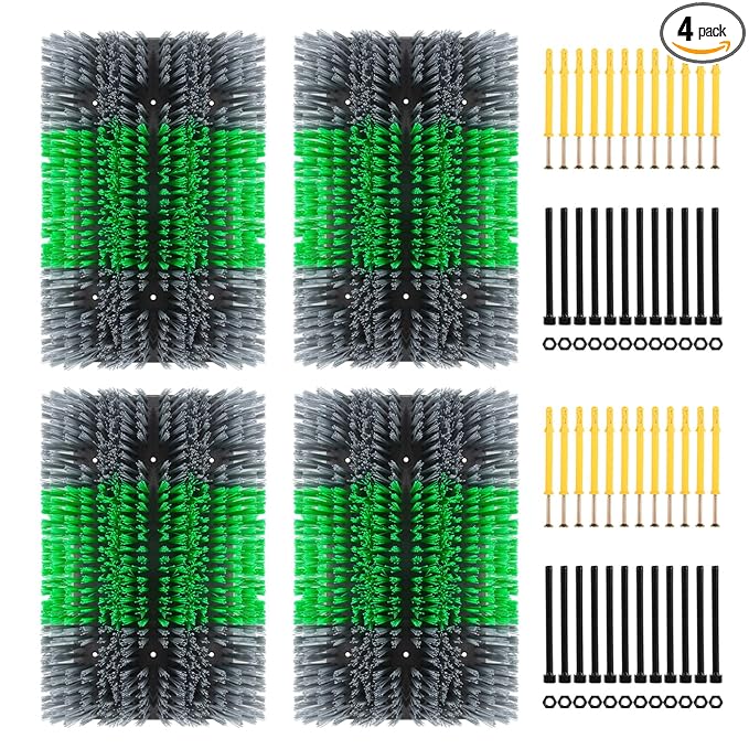 Extra Large Size Livestock Scratching Brush, Upgraded Horse/Goat/Cow/Cattle Scratcher Brush for Grooming, Itch Relief Horse Scratcher Brushes Kit with Two Sets of Mounting Screws(4-Pack,Gray)
