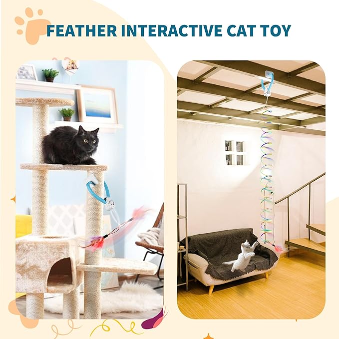 Interactive Cat Toys for Indoor Cats: Automatic Door Hanging Toy with Feather Wand, Quiet Self Play Chase Exercise Enrichment for Bored Kittens, Adult, Multi Cat Households, Type-C Durable Safe Toy