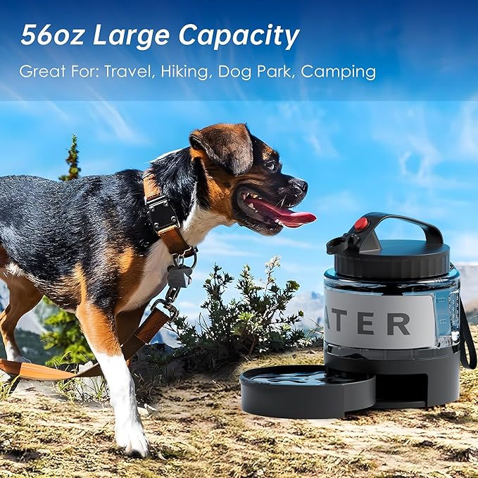 54oz Dog Water Dispenser Portable, 1.6L Leak-Proof Dog Water Bottle with Pull-Out Bowl, BPA Free Pet Travel Water Bottle for Daily Walks, Hiking, Park, Car Travel, Outdoor Beach Accessories