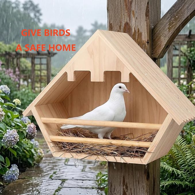 Cedar Dove Nesting Box for Outside, Wooden Open Pigeon House
