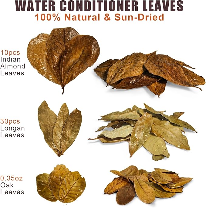 Indian Almond Leaves for Betta Fish,10Pcs Catappa,20Pcs Oak Leaves & 30Pcs Longan,Aquarium Water Conditioner Leaf,pH Balancing Water Conditioner Leaf for Betta Fish,Shrimp,Frogs,Axolotl Tanks