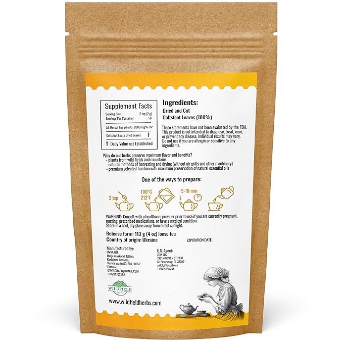 4 oz. Coltsfoot Herb Leaf Tea (Tussilago Farfara) - 113g Coltsfoot Leaf Herb Tea Uñ De Caballo