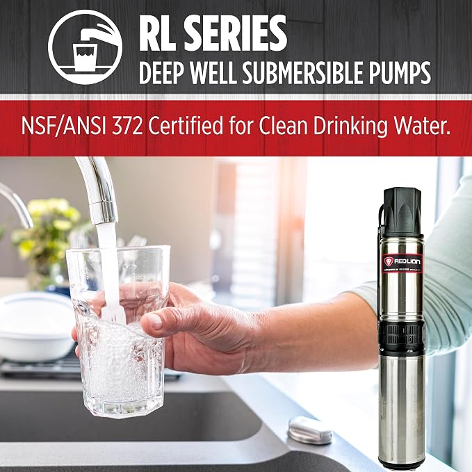 Red Lion RL12G05-2W2V Submersible Well Pump, 1/2 HP, 2-Wire, 230V, 12 GPM | For 4" or larger wells, Dependable performance for depths to 120', Steel casing with thermoplastic discharge, 14942402
