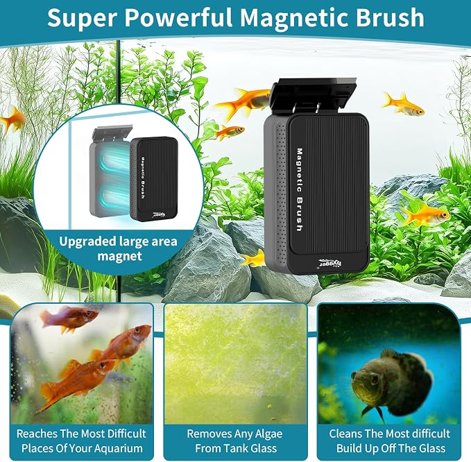 Hygger Aquarium Magnet Glass Cleaner, Magnetic Fish Tank Cleaner With 2 Blades for Glass and Acrylic Aquariums, Aquarium Algae Scraper with Super Strong Magnet for fish tanks 0.25-0.5 inches thick (M)