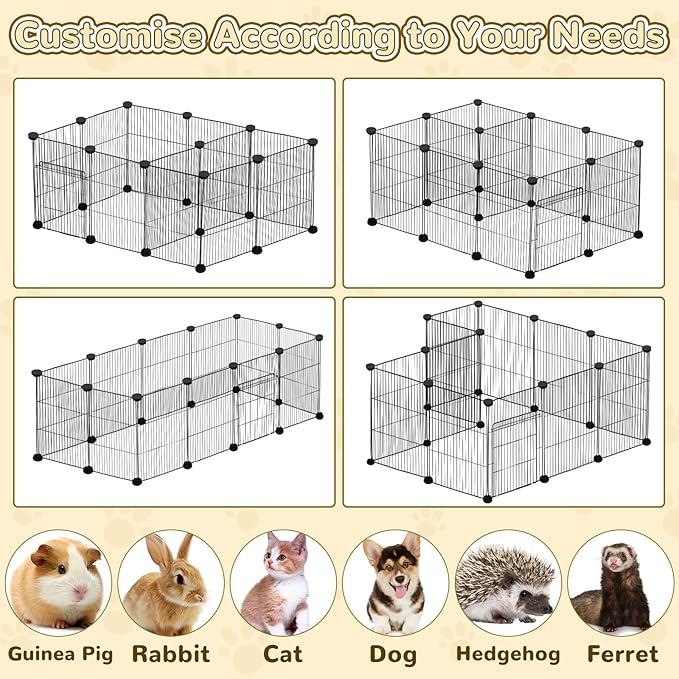PETKNOWS 21 Panels Small Animal Playpen, Guinea Pig Cages with Doors and Waterproof Mat Pet Playpen for Rabbits Guinea Pigs Hamsters, Chicken Hedgehogs Indoor Outdoor Portable Metal Wire Yard Fence