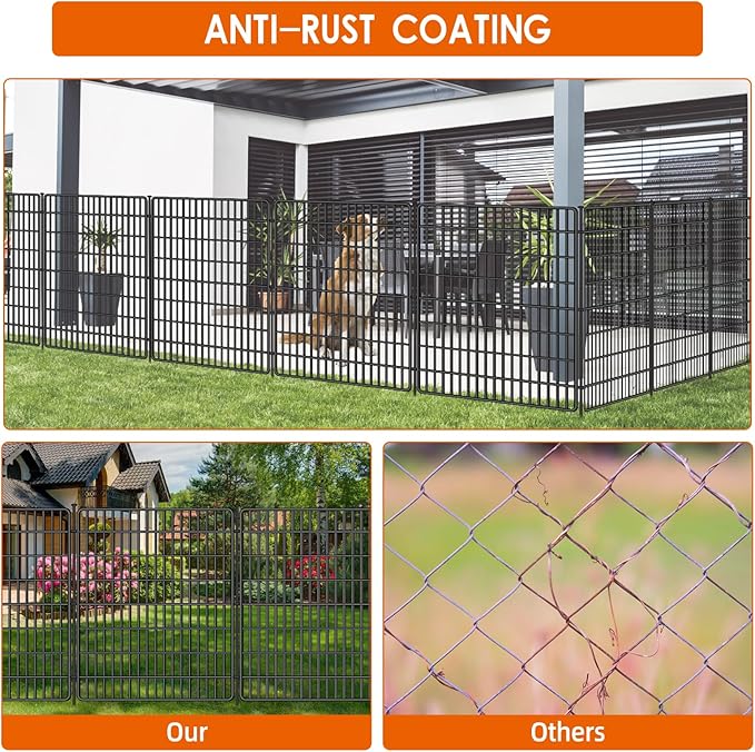 15 Panels No Dig Fence, 32 in(H) X 36 ft(L) Garden Decorative Fence Animal Barrier for Dogs, Rustproof Metal Garden Edging Border for Outdoor, Yard, Patio, Black