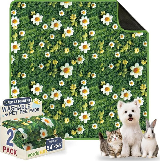 Washable Pee Pads for Dogs, Reusable Puppy Potty Training Pads, Ultra-Absorbent Thick Waterproof Leak-Proof Non-Slip Pads & Mat for Crate, Playpen, Floor, Whelping & Housebreaking , 2 Pack 54"x54"