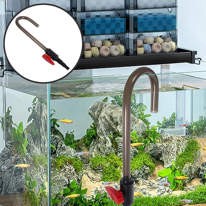 NUOBESTY Aquarium Hook Water Changer with Flow Switch - Quickly Fill and Drain Fish Tank, Vacuum Siphon Hose Tool for Easy Water Changes and Gravel Cleaning, Fits 1/2‘’, 5/8‘’, 3/4‘’ Garden Hoses