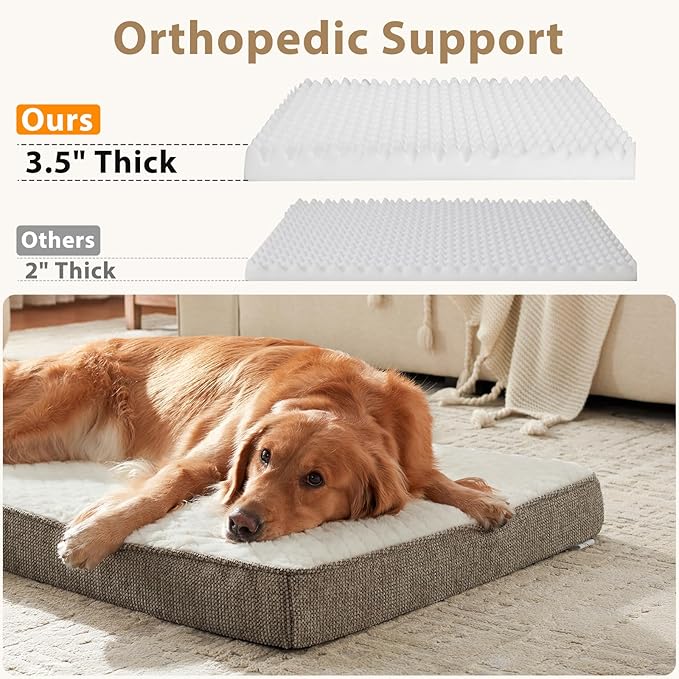 JOEJOY Orthopedic Medium Dog Bed, Washable Dog Crate Bed Medium Sized with Removable Cover, Egg Memory Foam Pet Beds, Beige, 29"x18"