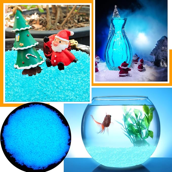 40000 Pcs 3-5mm Glow in The Dark Rocks Pebbles for Fish Tank Sand Aquarium Luminous Gravel Bulk Craft Landscaping Glow Stone for Potted Succulent Decor Fairy Garden, 2.2 Lb/ 1 kg(Light Blue)