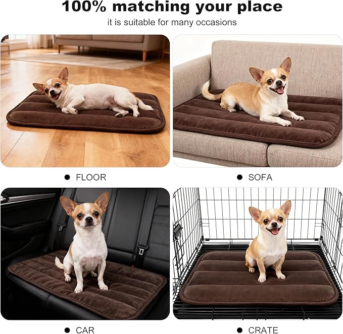 pobopobo Dog Crate Pad, Ultra Soft & Anti-Slip Kennel Mat, Secure Fit for Metal Crates & Dog Cages, Washable Cozy Bed for Small Medium Large Dogs (Dark Brown, S(23"*14"*1.5"))