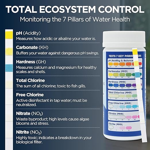 Pond Test Strips 7-in-1 (50 Pack) – Fish Tank & Pond Water Testing Kit for Freshwater & Saltwater – Quick & Accurate Aquarium Water Test Kit for pH, Nitrate, Nitrite, Hardness