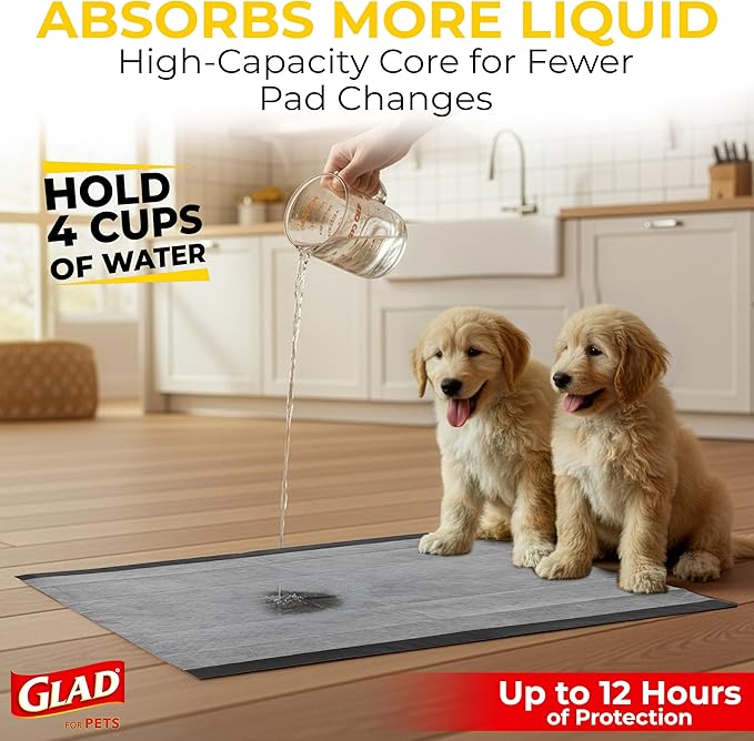 Glad for Pets Extra Large Charcoal Training Pads for Dogs and Puppies, Activated Carbon Odor Control, 6-Layer Absorbent Leak-Proof Pee Pads with Pheromone Attractant, 28 x 30 in, 30 Count - 6 Pack