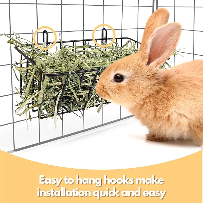 Rabbit Hay Feeder - 2Pcs Metal Rack Hay Holder for Guinea Pig Small Animals Grass Rack for Bunny Chinchilla Cage Reduce Mess 9x4x3 Inch