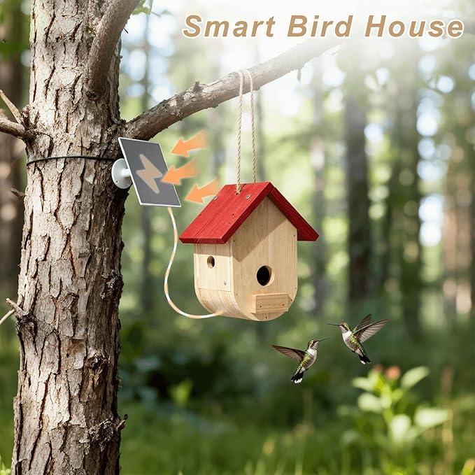 Hummingbird House with Camera Solar Powered, HD Full Color Night Vision Bird Camera, 2.4G WiFi & App Notify, Watch Bird Nesting & Hatching in Real Time, Ideal Gift for Bird Lovers