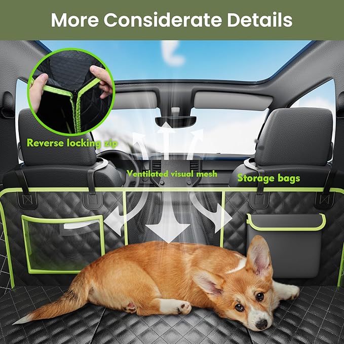 Back Seat Extender for Dogs 57 * 28.7 in, Waterproof Leather Fabric Dog Car Seat Cover for Back Seat, Foldable in the Car, Hard PVC Panels Bottom Support to 330 lbs, Full Coverage for Full Size Truck