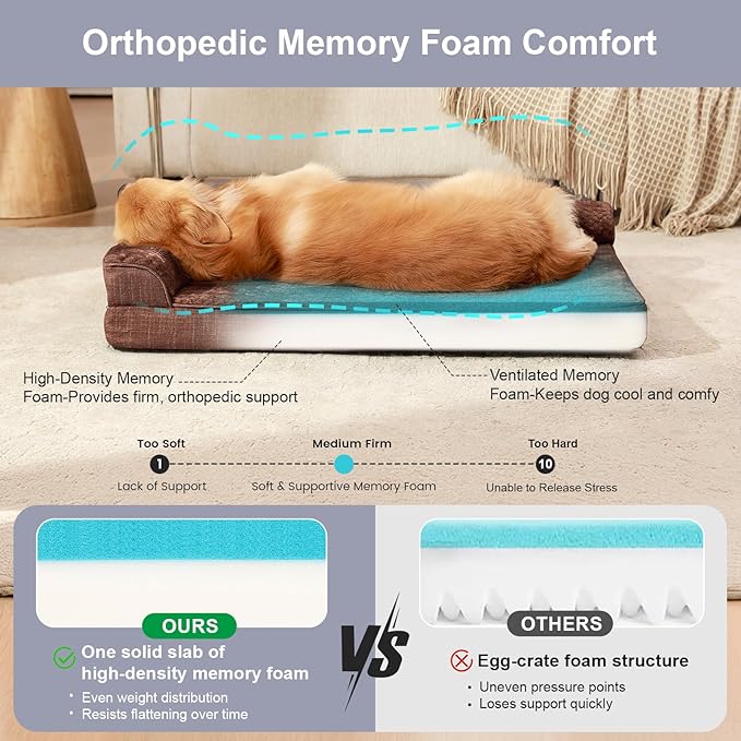 Rainmr Orthopedic Dog Beds for Large Dogs, Memory Foam Dog Beds Large Sized Dogs, Washable Removable Cover, Nonskid Bottom, Waterproof, for Indoor, Outdoor, Crate ＆ Car Use, 36x27x6 Inches, Brown Grey