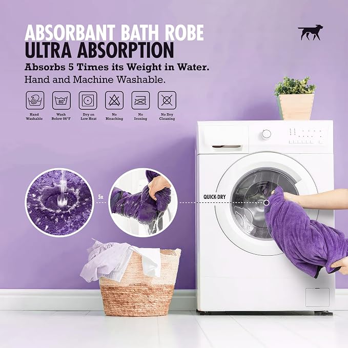 Tuff Pupper Fast Drying Dog Bath Robe | 800 GSM Plush Dog Towel Bathrobe/Dressing Gown | Super Absorbent Pet/Puppy Bathrobe | Adjustable Hood & Belly Strap | Super Soft | Fast Drying (XXXL, Purple)