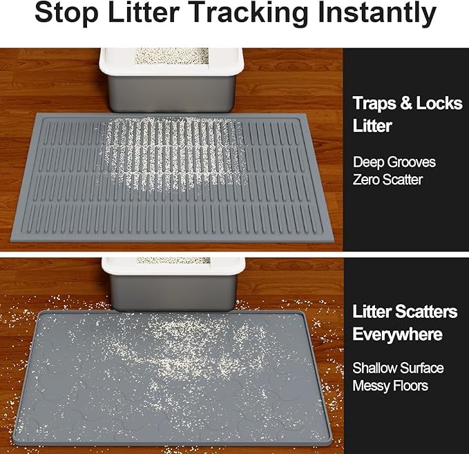 Silicone Cat Litter Mat with Deep Grooves - Waterproof & Easy-Rinse Design Traps Litter to Keep Floors Clean and Save You Cleaning Time