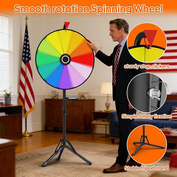 20 Inch Spinning Prize Wheel, Heavy Duty & Adjustable 47"-61" Height Spinning Wheel for Prizes, 12 Slots Prize Wheel Spinner with Stand for Carnival, Party Games, Trade Show, Spinning Game