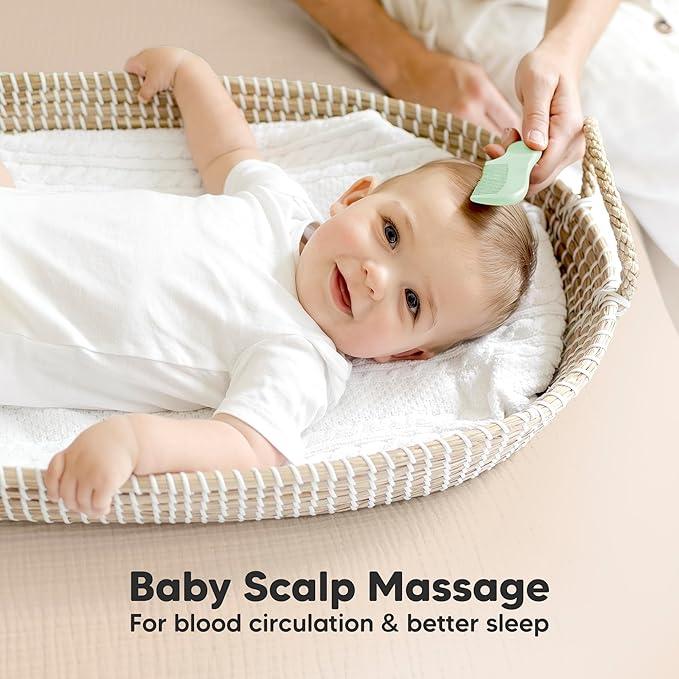 Baby Hair Brush Set for Newborns - Soft Goat Bristle Wooden Baby Brush and Comb Set Newborn Grooming Kit for Cradle Cap, Durable & Gentle, Boy, Girl Infant Essentials Care Kit (Regular, Sage)