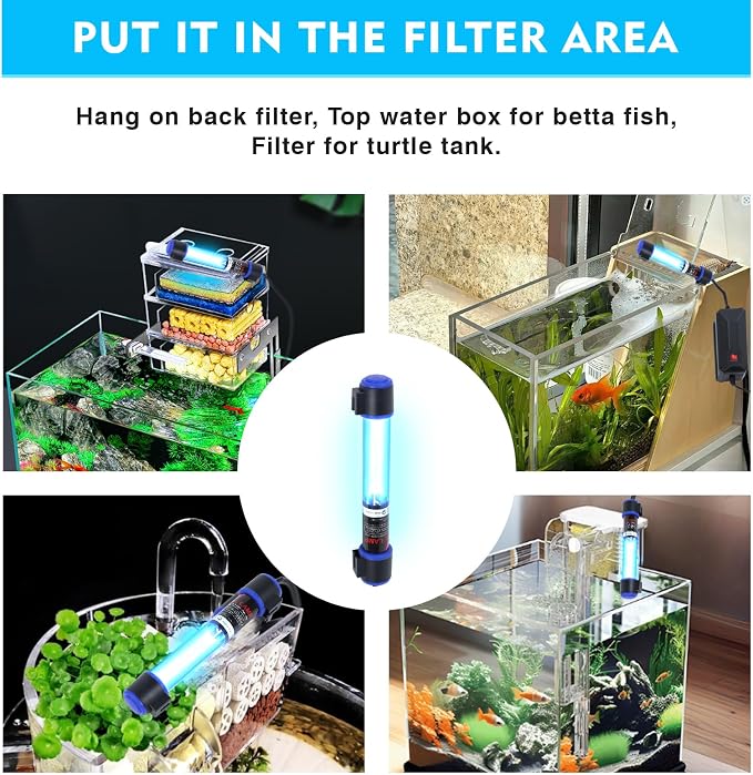 5W UVC Aquarium Light for Fish Tank and Pond – Quartz Tube Waterproof UV Lamp, Water Clarifier for Clearer Water