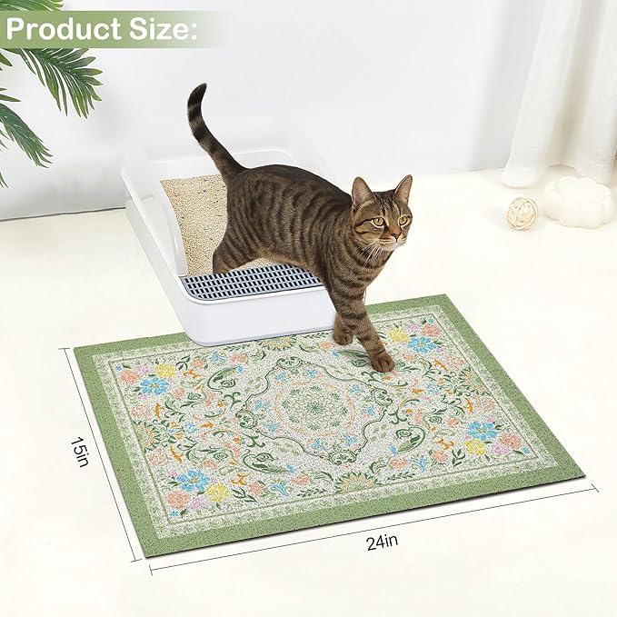 Glittme Cat Litter Mat with Non-Slip Bottom Litter Box Mat 24"X15" Litter Trapping Mat Easy to Clean Washable Cat Food Mat for Kitty,S