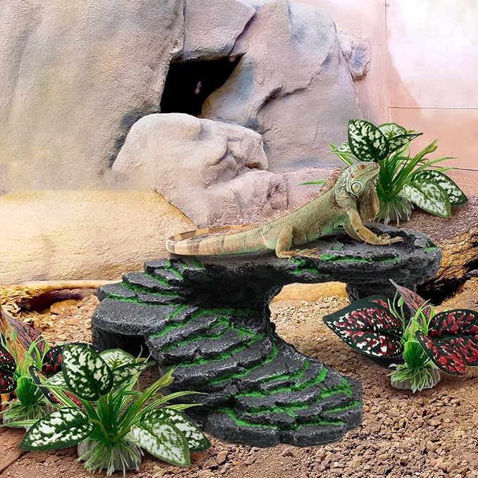 Moonorange Reptile Artificial Plants, Terrarium Plants Decorations Supplies, Aquarium Fish Tank Plant, Amphibian Habitat Hideout Tank Accessories(S Set-4pcs/A)