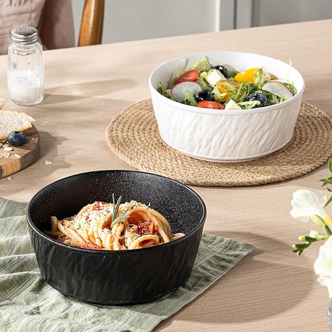 6 Inch Ceramic Bowls Set of 2-28 oz Soup Bowls,Dishwasher & Microwave Safe Bowls in Black & White,Cereal Bowls for Oatmeal,Salad, Rice,Ramen,Pasta,Yogurt,Fruit