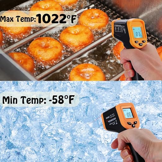 Pizza Oven Thermometer Gun for Cooking, Infrared Thermometer for Griddle | -58℉~1022℉ OnniOne Non Contact Blackstone Griddle Accessories for Grilling with Hard Carrying Bag LCD Backlit (NOT for Human)