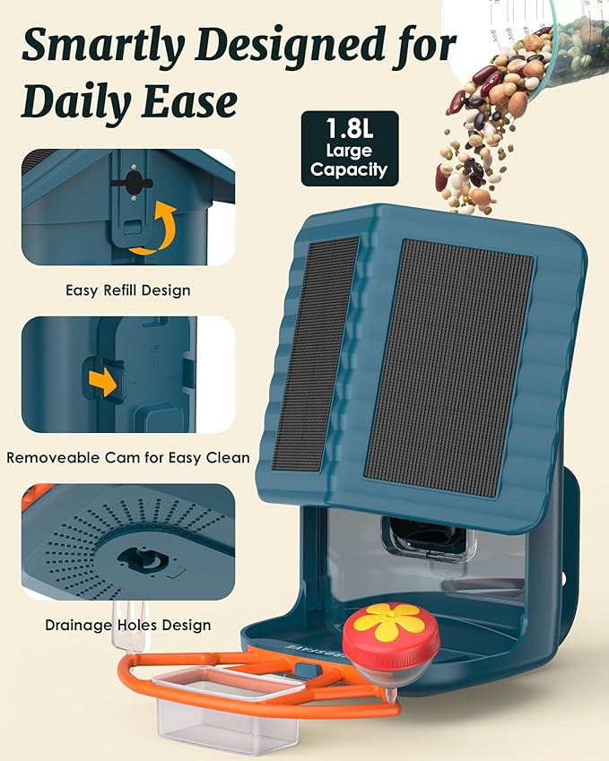 Bird Feeder with Camera Solar Powered, 2K Live Arrival Alert Auto Capture Video with 32GB TF Card, AI Identify Smart Camera Bird Feeder Ourdoor Backyard Gift for Mom Dad Birdlover, 2.4G WiFi