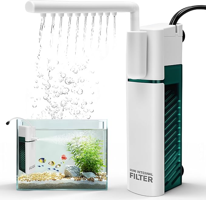 Small Aquarium Filter, 5W Internal Filter for 10-20 Gallon Fish Tanks | 110GPH F.Max, Quiet 30 dB, Aeration or Rainfall Mode, Adjustable Water Flow, Sponge & Filter Balls, Fits 10-20 Gallon Tanks