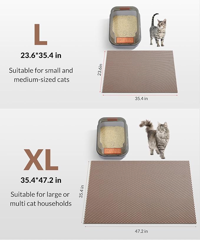 Cooyes Cat Litter Mat - Cut to Fit Any Place, 35"x23" Large Litter Trapping Mat for Litter Box, Easy to Clean, Waterproof & Non-Slip Kitty Pad, Scatter Control to Protect the Floor (Khaki)