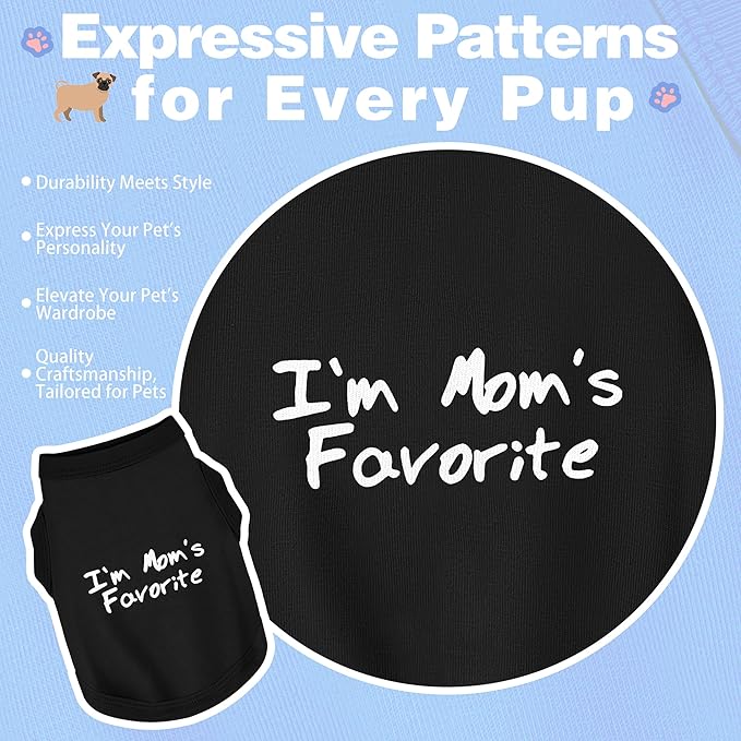 Cozy Sleeveless Canine Wear Dog Clothes, Soft, Lightweight, and Breathable Cotton Dog Shirt with I'm Mom's Favorite Print.Vest Tank Top Ideal for Small, Medium, and Large Breeds Rose Red XS