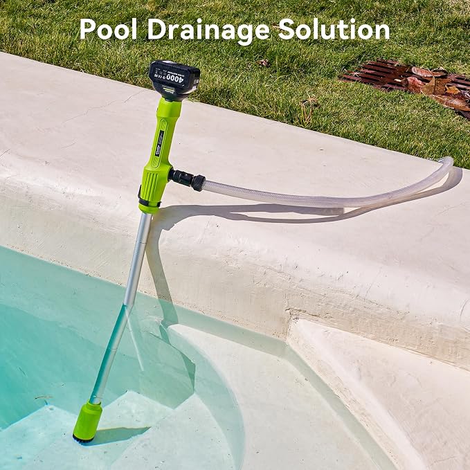 Taskstar Cordless Stick Transfer Pump for Water/Diesel, 2.2" Slim Filter OD | 720 GPH Draining, 16 FT Lift, 30-Min Runtime Per 4.0 Ah Battery, for Basement, Pool, Pond, Rain Barrels, Boat, Aquarium & RV